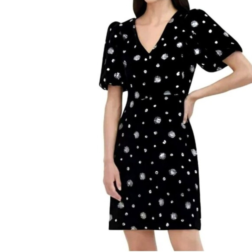 Eliza J New Black Velvet Sequin Floral Puff Sleeve Mini Dress 16 EJ4M3371 Luxury